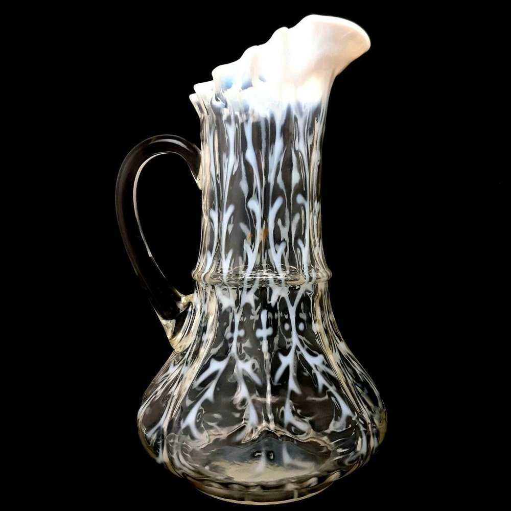 Victorian Opalescent Glass Pitcher Antique Marked